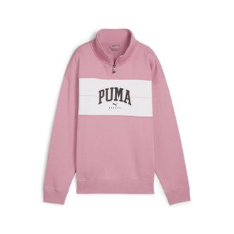 Puma Sweatshirt PUMA SQUAD HALF-ZIP FL, Damen, Gr. M, rosa (mauved out), Fleece, Obermaterial: 66% Baumwolle, 34% Polyester, bedruckt, comfort fit normal, 