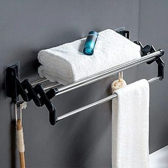 OEM Toallero De Pared Para Ba&ntilde;o Sin Necesidad De Taladrar, Soporte Plegable Adhesivo Para Toallas, Con 2 Ganchos, Toallero Extensible De 40 Cm, Para Ba&ntilde;o 