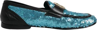 Dolce & Gabbana Blue Sequined Loafers Formal Dress Mens Shoes (Pre-Owned)