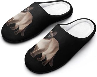 Generic Cute Siamese Cat Funny Mens Cotton Slippers Soft Non-Slip Rubber Sole House Slipper Indoor Outdoor