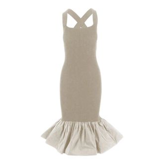 Patou Knitted Dresses, female, Beige, Size: XS Long Dress in Stretch Cotton Blend