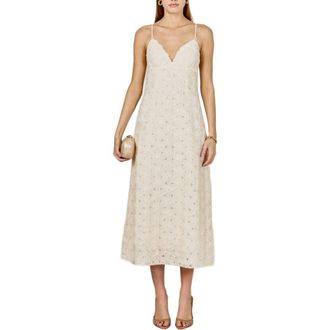 endless rose Textured Floral Midi Dress in Beige at Nordstrom, Size X-Small