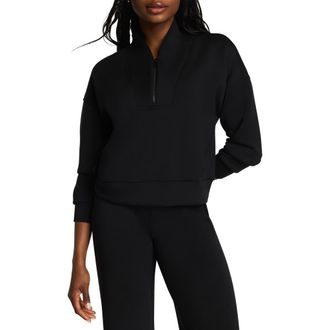 Spanx AirEssentials Shawl Collar Quarter Zip Sweatshirt in Very Black at Nordstrom, Size X-Large