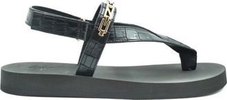 Giuseppe Zanotti Black Leather Sandals With Crocodile-Texture Straps