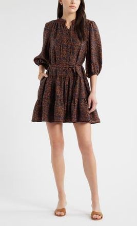 Caslon Tie Neck Tiered Dress in Rust Bisque Cecilia Bloom at Nordstrom Rack, Size Xx-Small