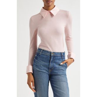 Alice & Olivia Porla Collared Stretch Wool Sweater in Shell Pink at Nordstrom Rack, Size Medium