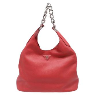 Prada Pre-owned Shoulder Bags, female, Red, Size: ONE SIZE Pre-owned Pebbled Daino Chain Medium Hobo Bag