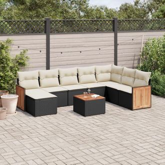 vidaXL Set De Sof&aacute;s De Jard&iacute;n 8 Piezas Y Cojines Rat&aacute;n Sint&eacute;tico Negro Vidaxl