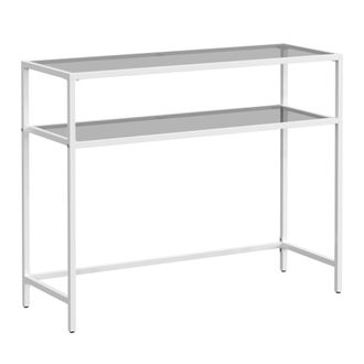 Vasagle Mesa de consola con tablero de vidrio templado de color blanco y gris