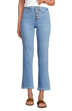 Lands End High Rise Denim Button Front Kick Flare Crop Jeans in Mellow Indigo at Nordstrom, Size 18