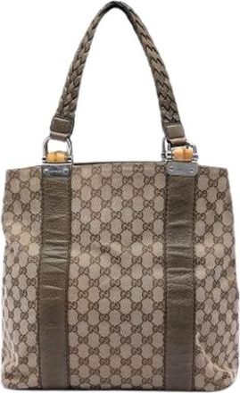 Gucci Pre-owned Canvas Tote Bag - Dames - Vintage Shopper - Bruin - ONE Size - Leer - Vintage