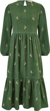 Yumi Green Long Sleeve Midi Dress with Floral Embroidery 10 Green