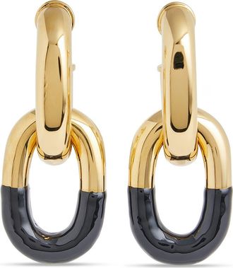 Paco Rabanne XL DOUBLE LINK TWO TONE EARRIN in Black /Light Gold at Nordstrom