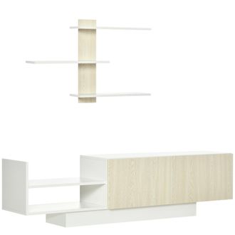HOMCOM Homcom - Mueble De Sal&oacute;n Para Tv Conjunto Mueble De Tv Con Mesa Para Televisor 150x31,5x40 Cm Y Estante De Pared 95,5x16x60 Cm Estilo Moderno Natural