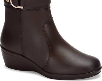 Andrea Womens Wedge Leather Booties In Brown