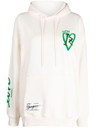 Izzue motif-embroidered cotton blend hoodie - Neutrals