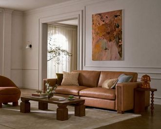 Castlery Tan France Kagan Leather Sofa, (Marche) Cocoa by Castlery, Brown Leather, Modern Heritage Modular Design