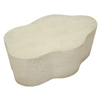 Dmora Mesa De Centro Sefrou, Ideal Para Interior/exterior, Efecto Piedra, Forma De Nube, Estante Blanco, 62x48x100h Cm Blanco Crema