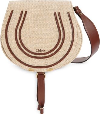Chlo&eacute; Medium Marcie Faux Raffia & Leather Saddle Bag in Hot Sand at Nordstrom
