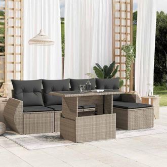 vidaXL Vidaxl - Set De Sof&aacute;s De Jard&iacute;n 6 Pzas Y Cojines Rat&aacute;n Sint&eacute;tico Gris