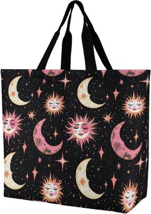 Generic Moon And Sun Tote Bag Reusable Grocery Shopping Bags Large Travel One Shoulder Handbag for Picnic Work