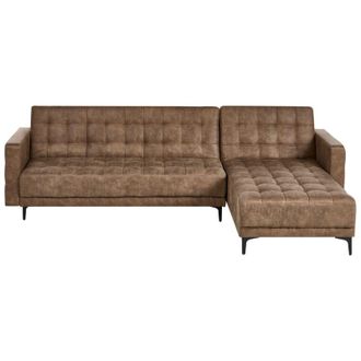 Beliani Left Hand Corner Sofa Bed Brown Faux Leather Tufted Modern L-Shaped Modular 4 Seater L Chaise Longue ABERDEEN