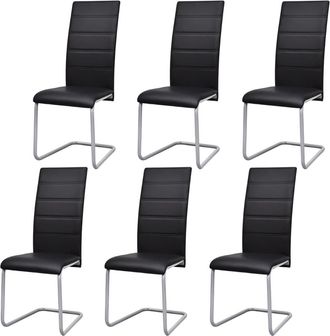 vidaXL Sillas De Comedor Voladizas 6 Unidades Cuero Sint&eacute;tico Negro Vidaxl