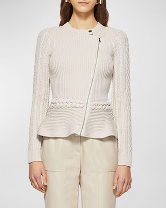 SIMKHAI Andi Mixed-Knit Cotton Peplum Jacket