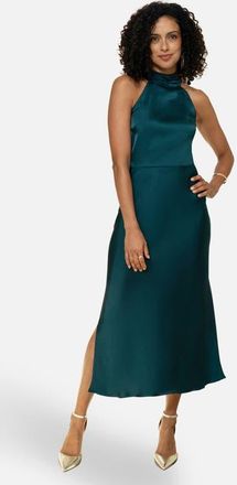 Yumi Satin Halter Neck Midi Dress in Green at Nordstrom, Size 12