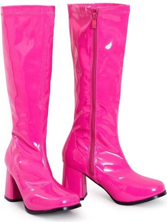 Generic Ladies Womens Fancy Dress Party Go Go Boots 60s and 70s Retro Knee High Zip closure Size 3-12 (Fuchsia Patent, 12)