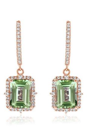 Suzy Levian Semiprecious Stone Halo Drop Earrings in Green/rose at Nordstrom Rack
