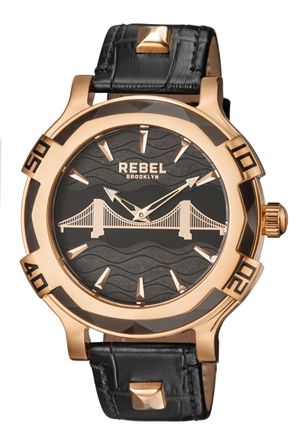 Rebel Rockers Mens Brooklyn Bridge Black Dial Leather Watch Stainless Steel - One Size