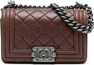 Chanel 2013-2014 Small Quilted Lambskin Wild Stitch Boy Flap crossbody bag - Marrone