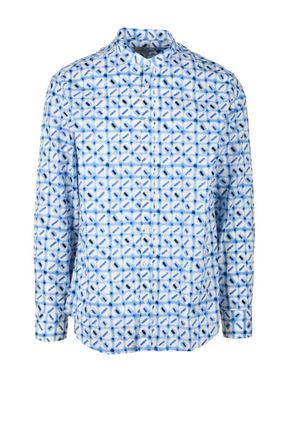 Mariano Napoli White Blue Geometric Cotton Shirt