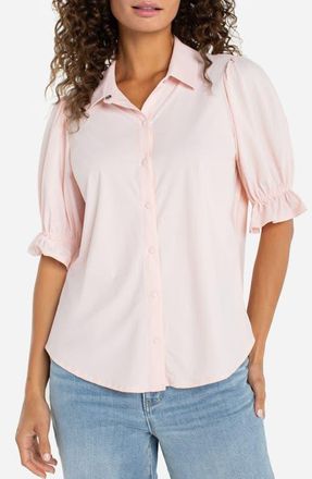 Liverpool L.A. Puff Sleeve Knit Snap-Up Shirt in Pink at Nordstrom, Size X-Small P