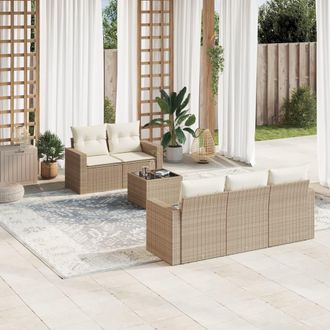 vidaXL Juego De Sof&aacute;s Jard&iacute;n Con Cojines 6 Pzas Rat&aacute;n Sint&eacute;tico Beige Vidaxl
