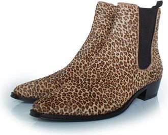 Celine Pre-owned Mens Leopard calf hair leather Chelsea boots - Brown - Size EU 45