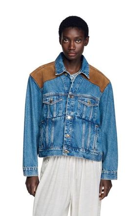 Sandro Denim and suede jacket in Light Bu Jean at Nordstrom, Size 38 Eu