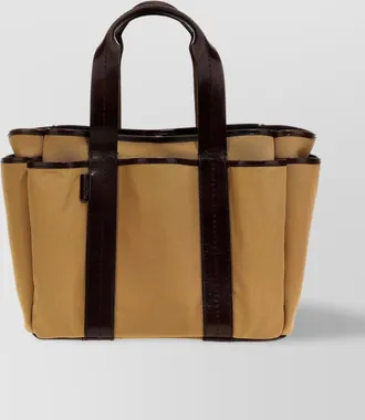 Max Mara stitched tote with exterior pockets and handles