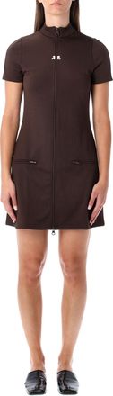 Courr&egrave;ges Womens Brown Interlock Tracksuit Mini Dress - Dark Brown - Size Medium