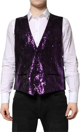 Dolce & Gabbana Paarse Paillet Formeel Vest - Heren - Gillet - Paars - M - Polyester - Kostuums