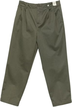 Myths Rechte broek met plooidetail - Heren - Broeken - Groen - Maat: XL Leer