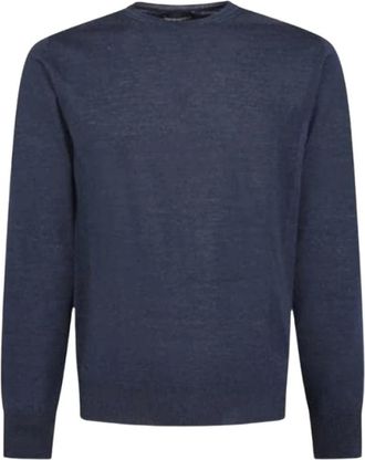 Emporio Armani Rondgebreide bovenkleding - Heren - Ronde hals truien - Blauw - L - Truien & Vesten