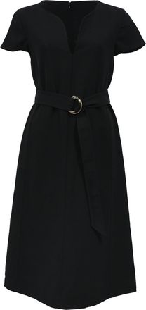 Ferragamo V-Neck Belted Dress in Black Wool