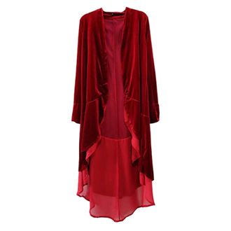 Generic Womens Christmas Retro Pre Cardigan Long Sleeved Velvet Cape Coat (Red, XXL)
