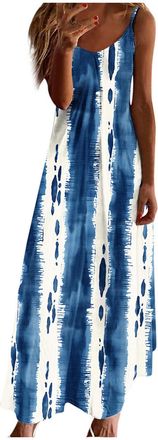 Generic Women Strappy Summer Dress Casual Bohemian Maxi Dresses Vintage Floral Print Flowy Beach Holiday Dresses V Neck Sleeveless Summer Boho Long Sundress L