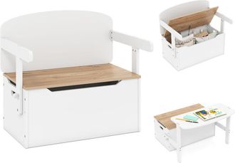 Costway Kids Convertible Bench Table with Toy Storage Box 3-in-1 Desk Chair Set White