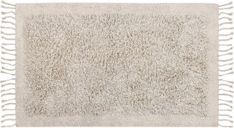 Beliani Beliani - Alfombra De Algod&oacute;n Beige Claro 80 X 150 Cm Pelo Largo Borlas Boho Moderno Bitlis