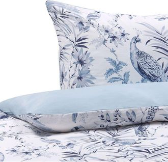 Beliani Beliani - Conjunto De Fundas Y Almohada Algod&oacute;n Blanco Y Azul Estampado Floral 135 X 200 Cm Dormitorio Moderno Estilo Boho Ballard
