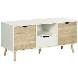 HOMCOM TV Cabinet Entertainment Centre w/ Storage Cabinet and Drawer - Natural | TJ Hughes